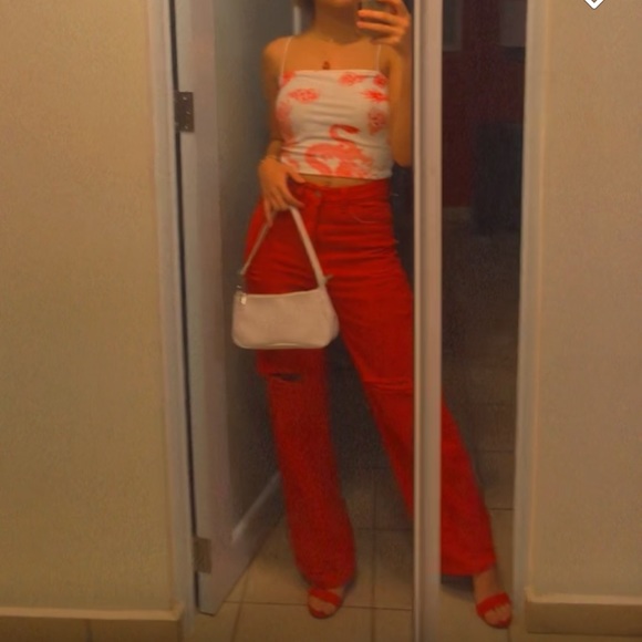 Red Ripped High Waisted Jeans - Picture 3 of 3